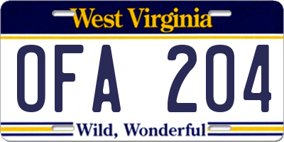 WV license plate OFA204