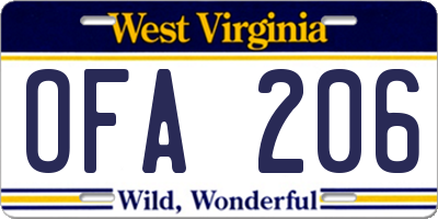 WV license plate OFA206
