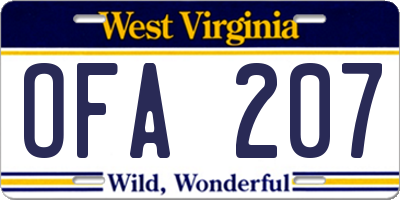 WV license plate OFA207