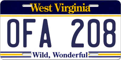 WV license plate OFA208
