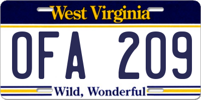 WV license plate OFA209