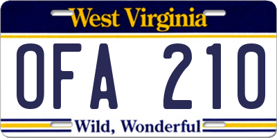 WV license plate OFA210