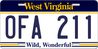 WV license plate OFA211