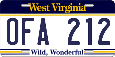 WV license plate OFA212