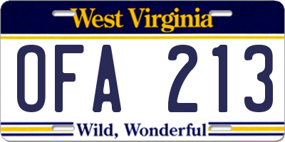 WV license plate OFA213