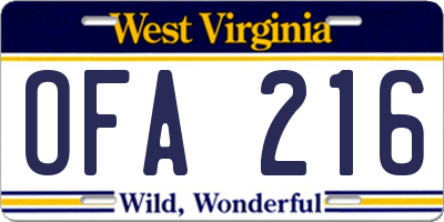 WV license plate OFA216