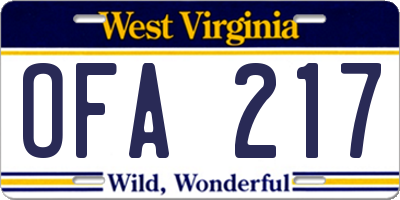 WV license plate OFA217