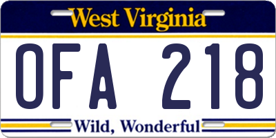 WV license plate OFA218
