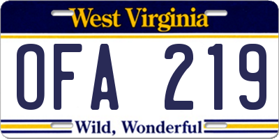 WV license plate OFA219