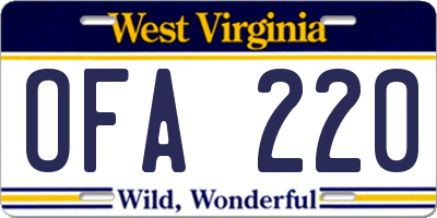 WV license plate OFA220