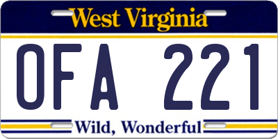 WV license plate OFA221