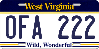 WV license plate OFA222