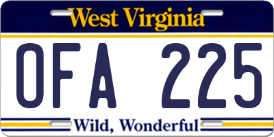 WV license plate OFA225