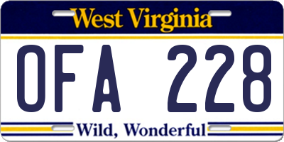 WV license plate OFA228