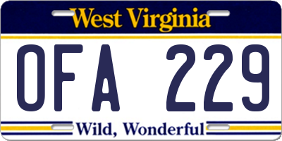 WV license plate OFA229