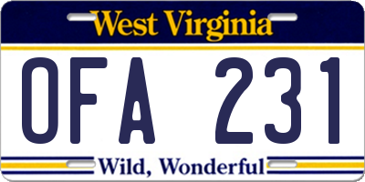 WV license plate OFA231