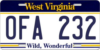WV license plate OFA232