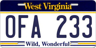 WV license plate OFA233