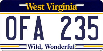WV license plate OFA235