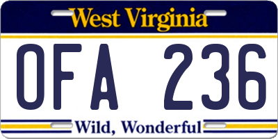 WV license plate OFA236
