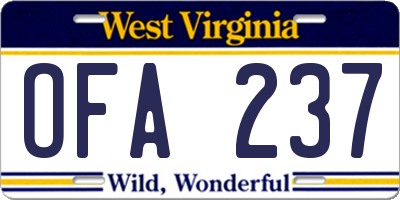 WV license plate OFA237