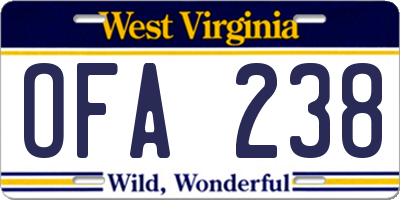 WV license plate OFA238