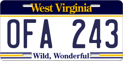 WV license plate OFA243