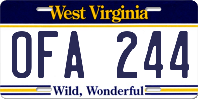 WV license plate OFA244