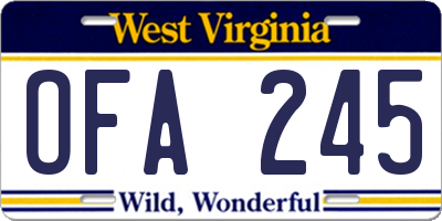 WV license plate OFA245