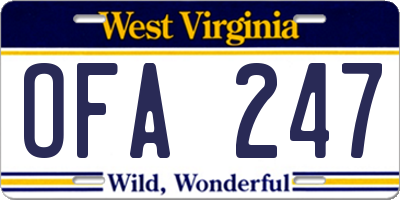 WV license plate OFA247