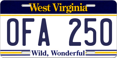 WV license plate OFA250