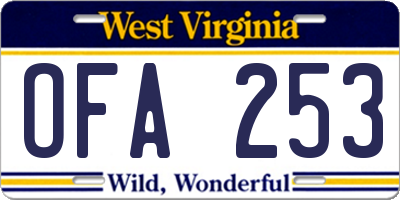 WV license plate OFA253