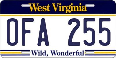 WV license plate OFA255