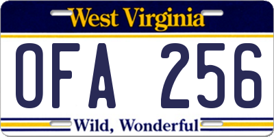 WV license plate OFA256