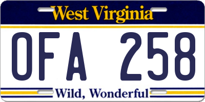 WV license plate OFA258