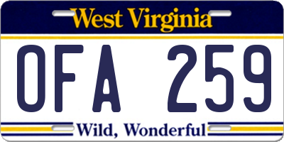 WV license plate OFA259