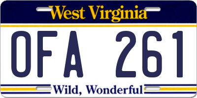 WV license plate OFA261