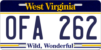 WV license plate OFA262