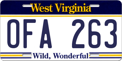 WV license plate OFA263