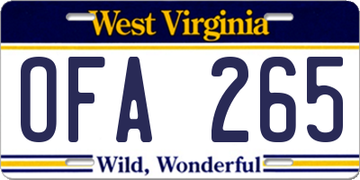 WV license plate OFA265