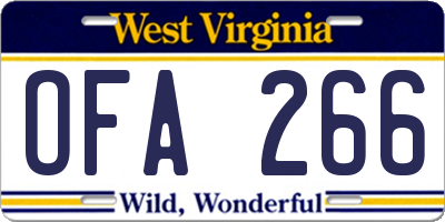 WV license plate OFA266
