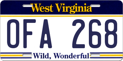 WV license plate OFA268