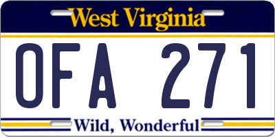 WV license plate OFA271