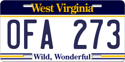 WV license plate OFA273