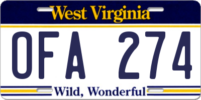 WV license plate OFA274