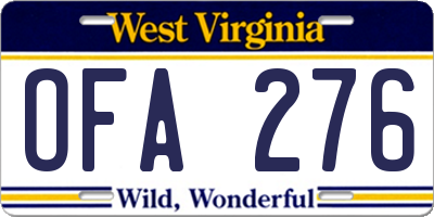 WV license plate OFA276