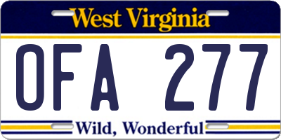 WV license plate OFA277