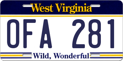 WV license plate OFA281