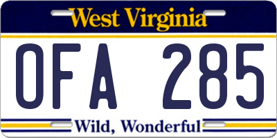 WV license plate OFA285
