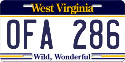 WV license plate OFA286